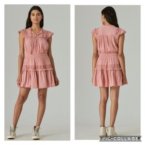 Lucky Brand Pink Lacey Ruffled Tiered Boho Peasant Dress Size Small